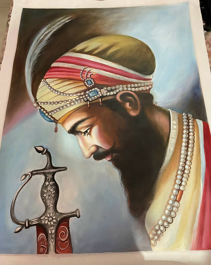 (HAND-MADE UNFRAMED ROLLED Canvas) Guru Gobind Singh Ji: RajKirpan – Fateh Shastra